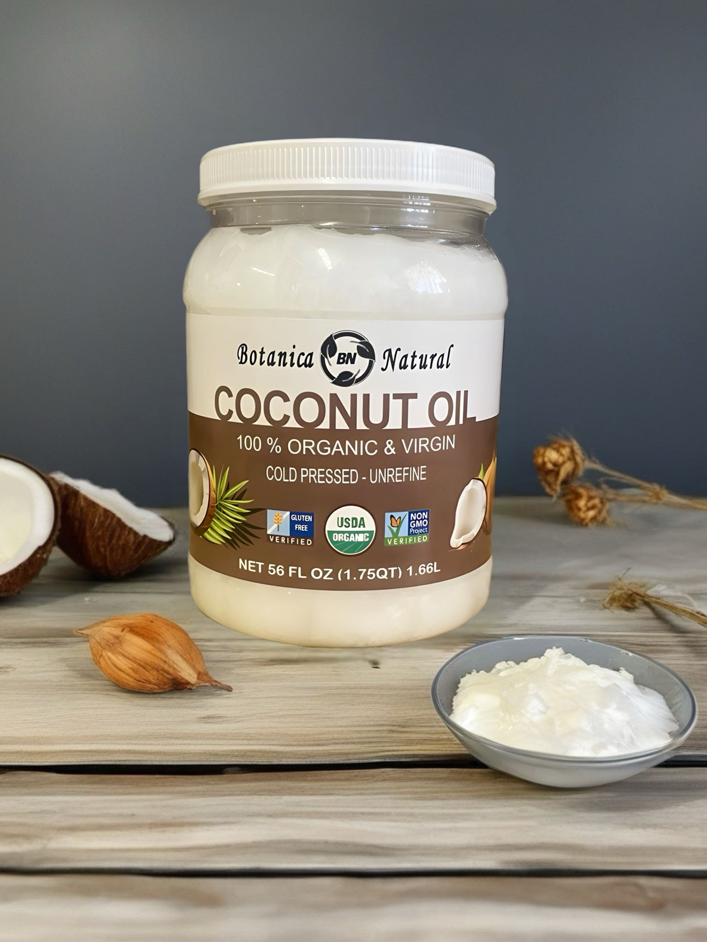 BN COCONUT OIL 100% ORGANIC  & VIRGEN COLD PRESSED -UNREFINE USDA CERTIFIDE 56 FL OZ