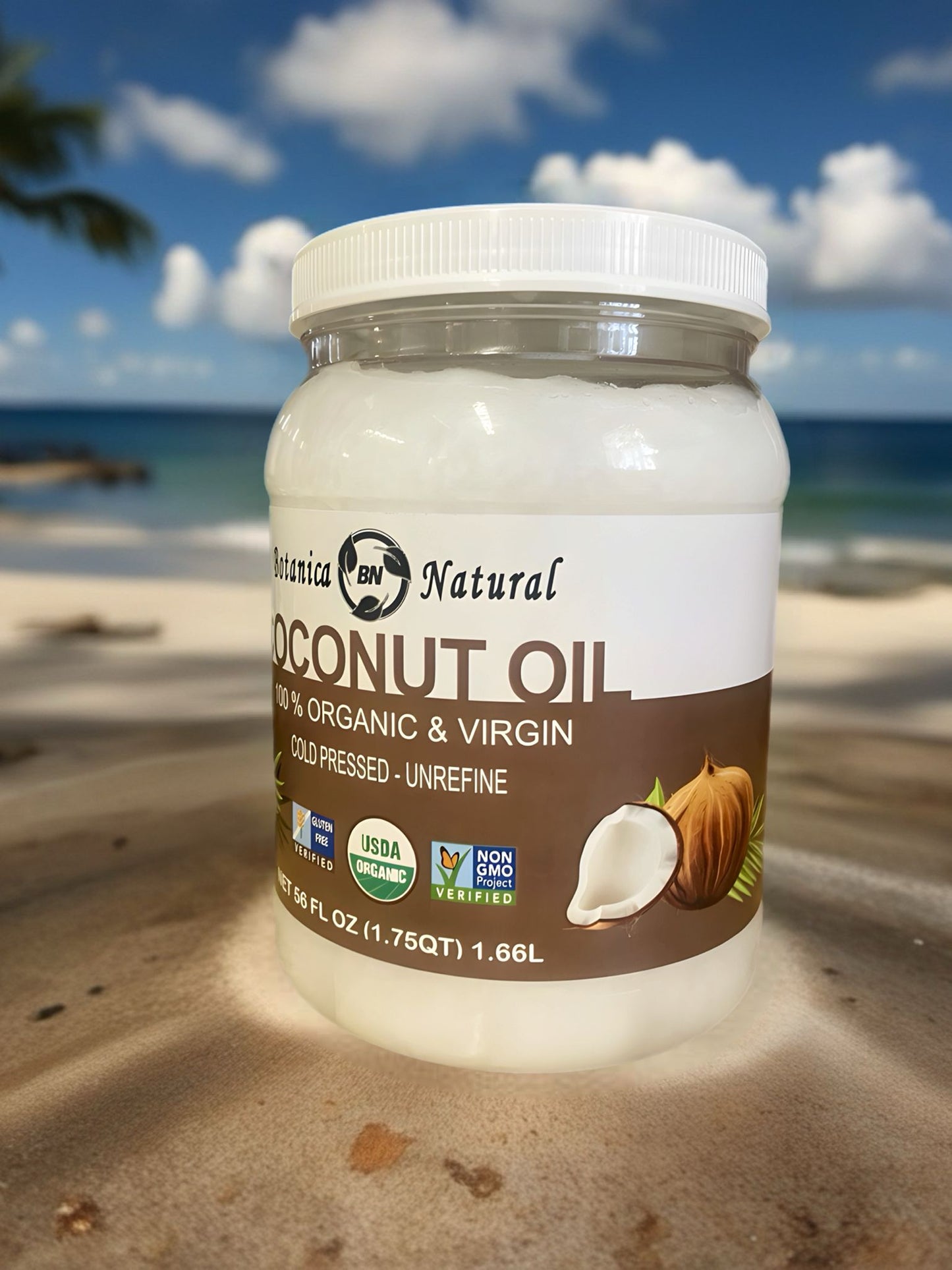 BN COCONUT OIL 100% ORGANIC  & VIRGEN COLD PRESSED -UNREFINE USDA CERTIFIDE 56 FL OZ